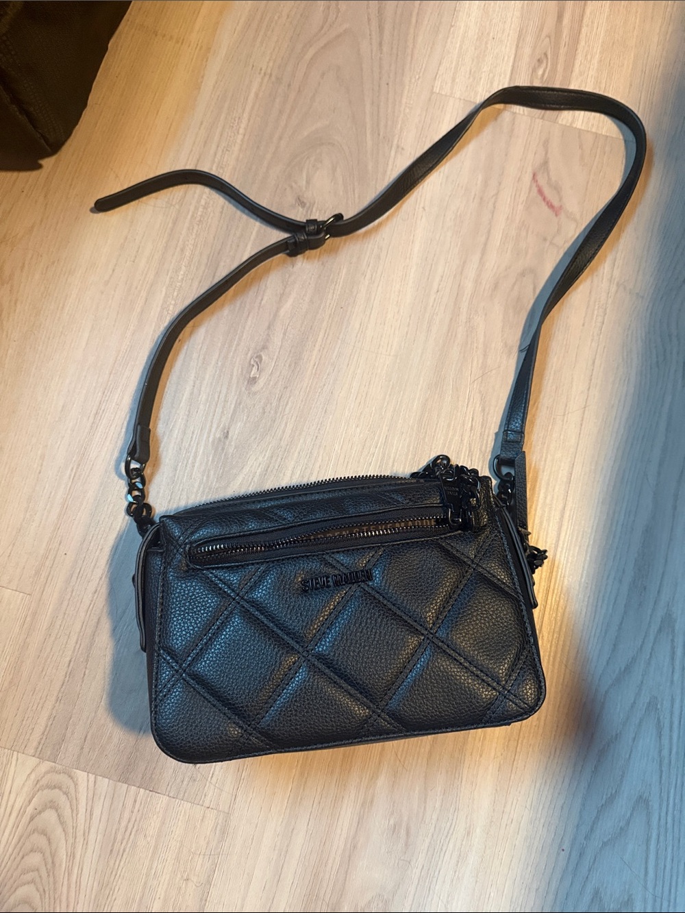 Steve Madden Black Quilted Pebbled Leather Look Crossbody